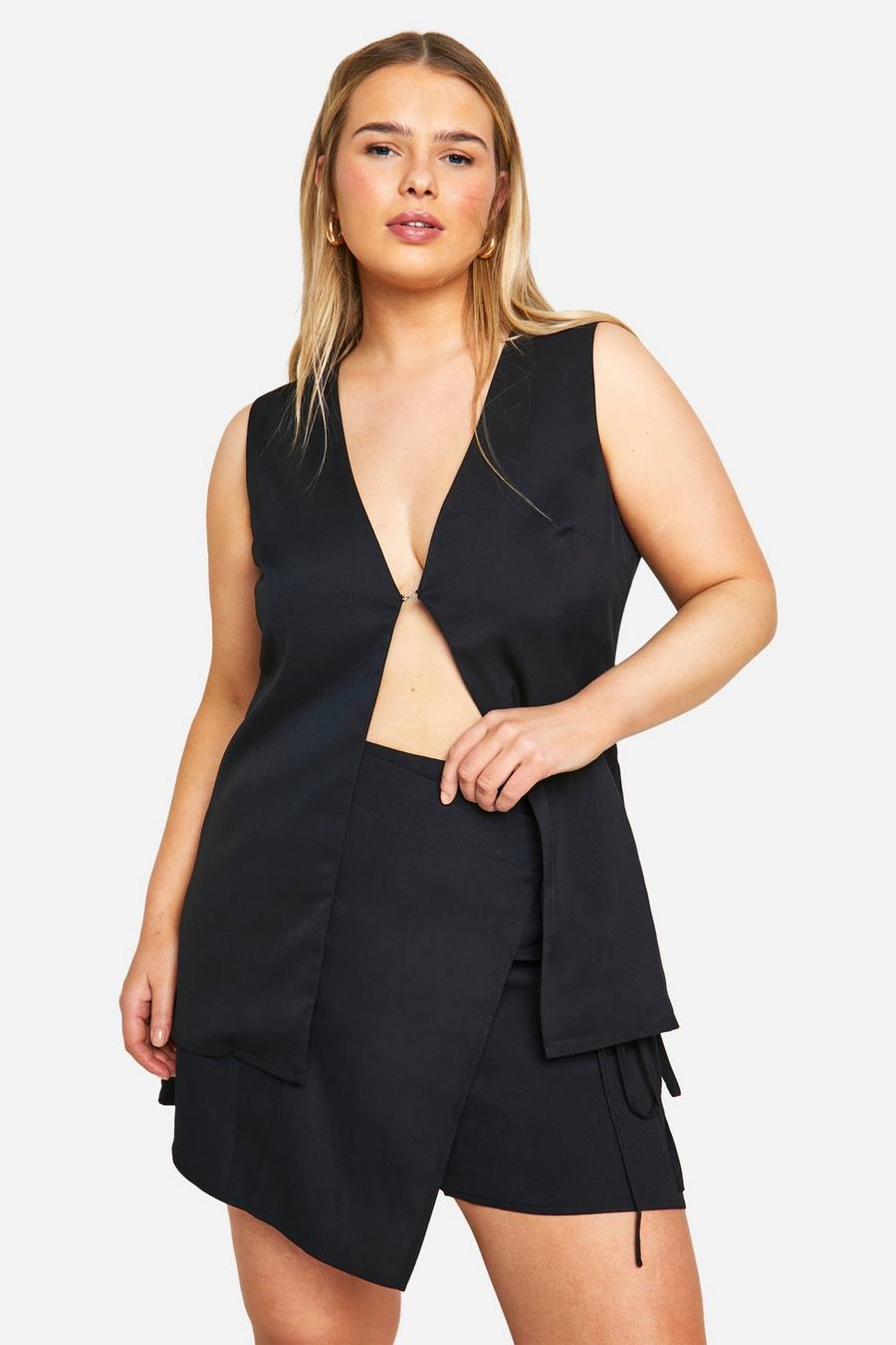 Black Plus Hook And Eye Vest And Skort Two-Piece