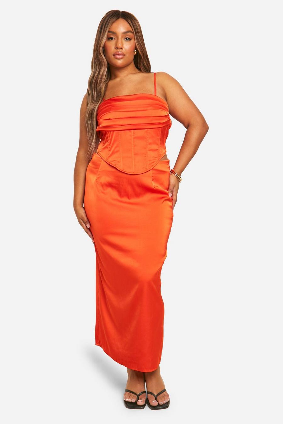 Burnt orange Plus Satin Midaxi Skirt  image number 1