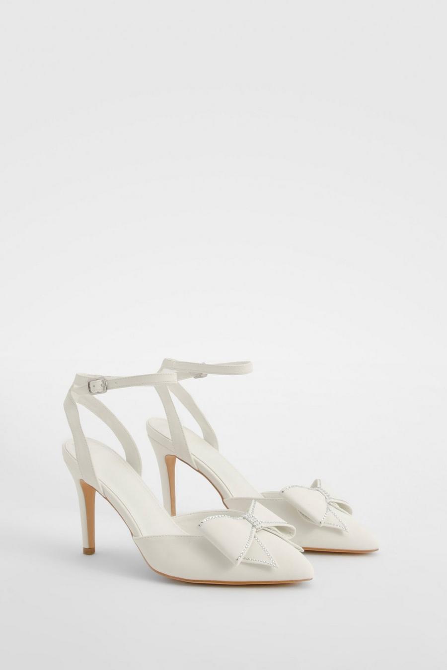 White Bow Detail Strappy Court Heels  image number 1