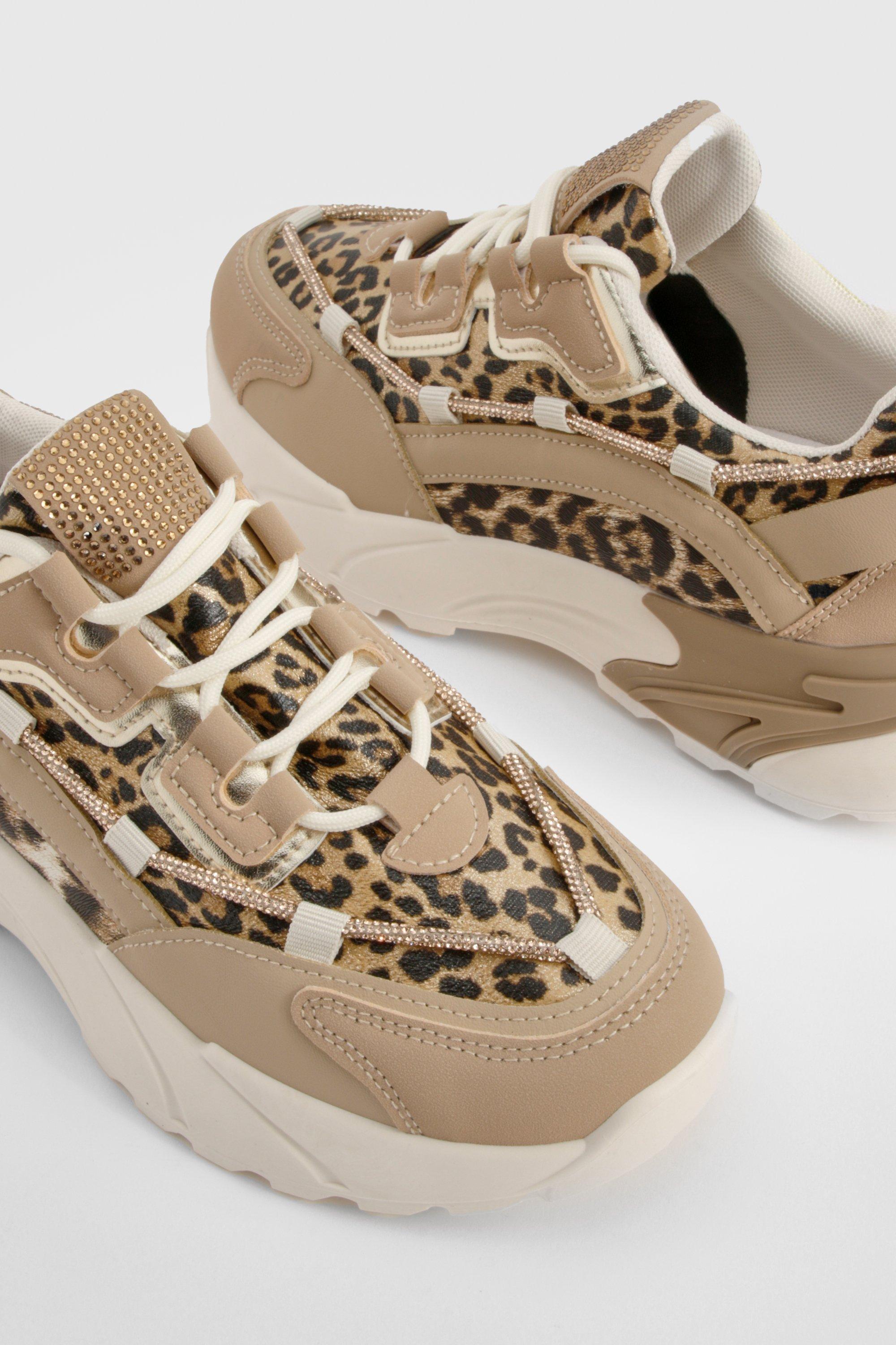 White chunky trainers with best sale leopard print