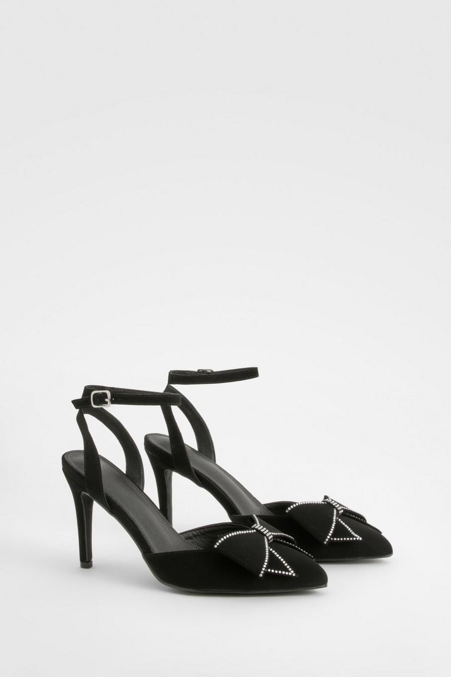 Black Bow Detail Strappy Court Heels image number 1