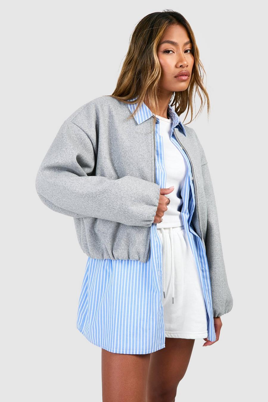Grey marl Wool Look ajmone suede buttoned shirt jacket item 