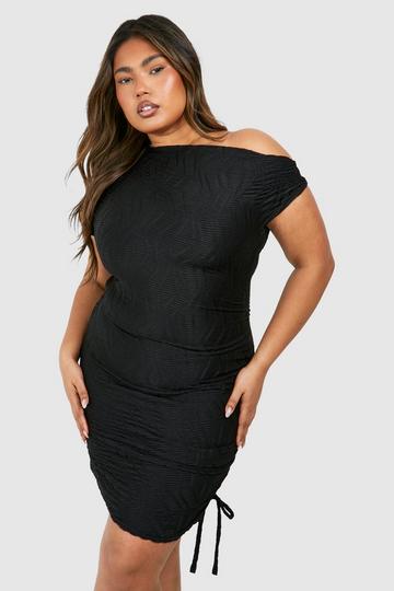 Plus Slash Neck Textured Rib Mini Dress black