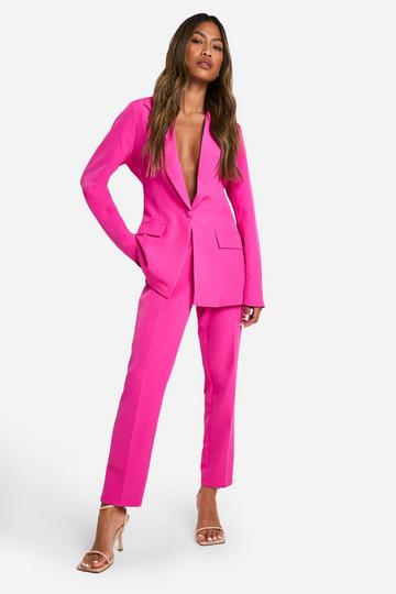 Split Front Slim Fit Tailored Trousers hot pink