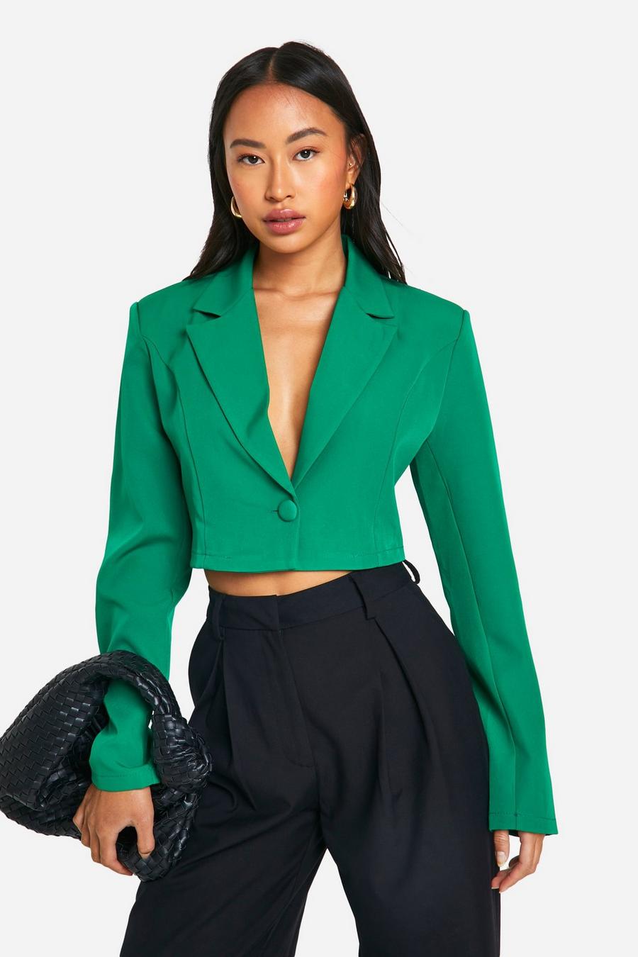 Bright green Basic Woven Single Button Crop Blazer image number 1