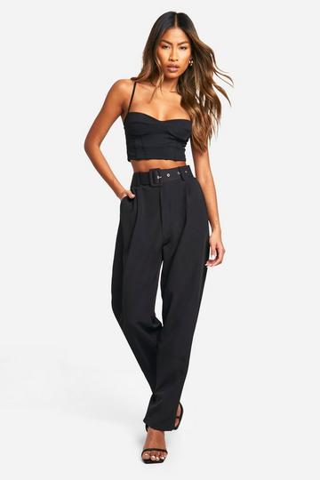 Self Fabric Belted Ankle Grazer Pants black