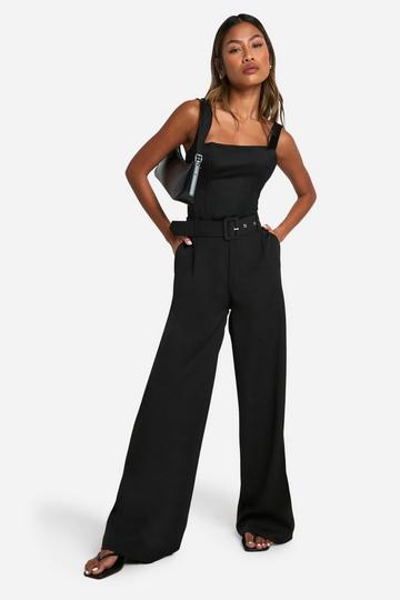 Self Fabric Belted Wide Leg Trouser black