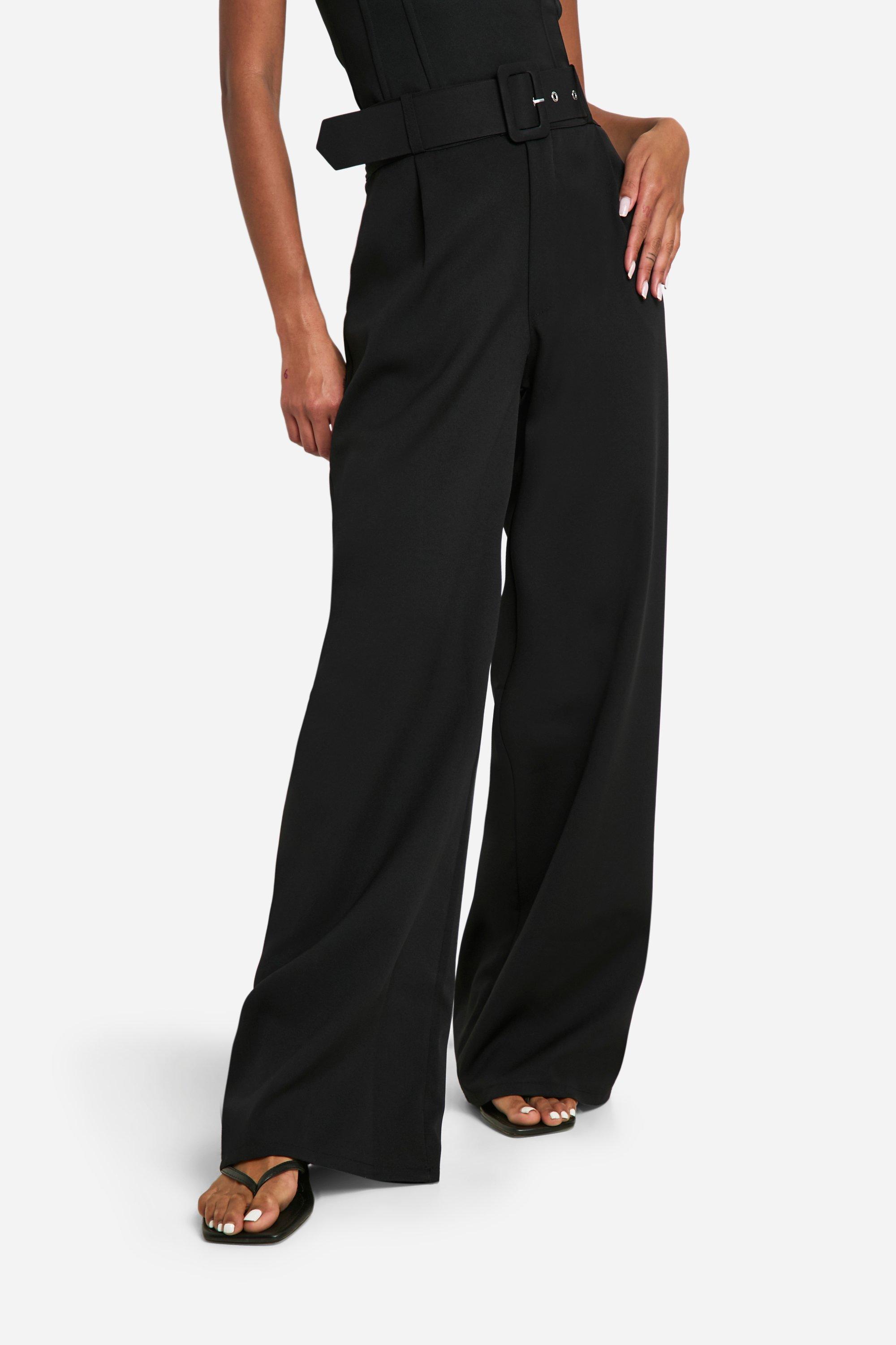 Self Fabric Belted Wide Leg Trouser boohoo