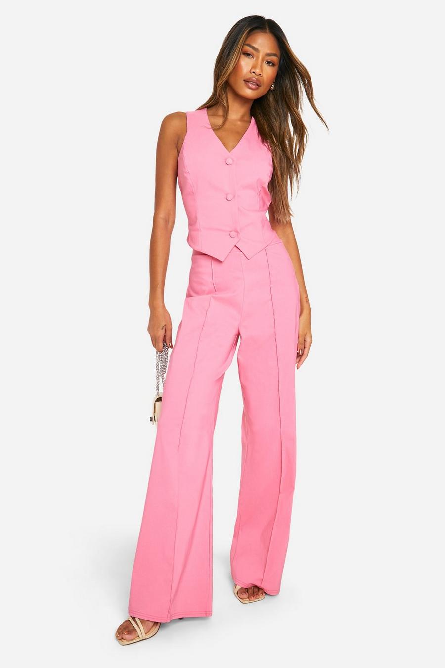 Candy pink Kostymväst med stretch och raka byxor med sömmar