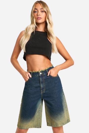 Fray Hem Ombre Denim Jorts washed indigo