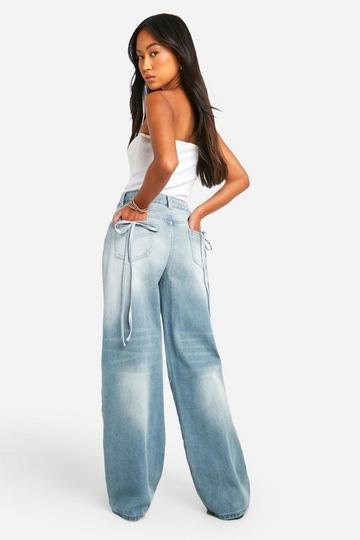 Ribbon Pocket Detail Straight Leg Jeans light blue