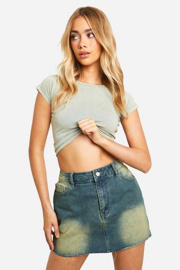 Green Vintage Tint Raw Hem Micro Mini Denim Skirt vintage wash
