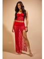 Red Molly Smith Lace Ruched Split Maxi Skirt 
