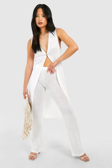 Petite Sheer Knit Wide Leg Pants ivory