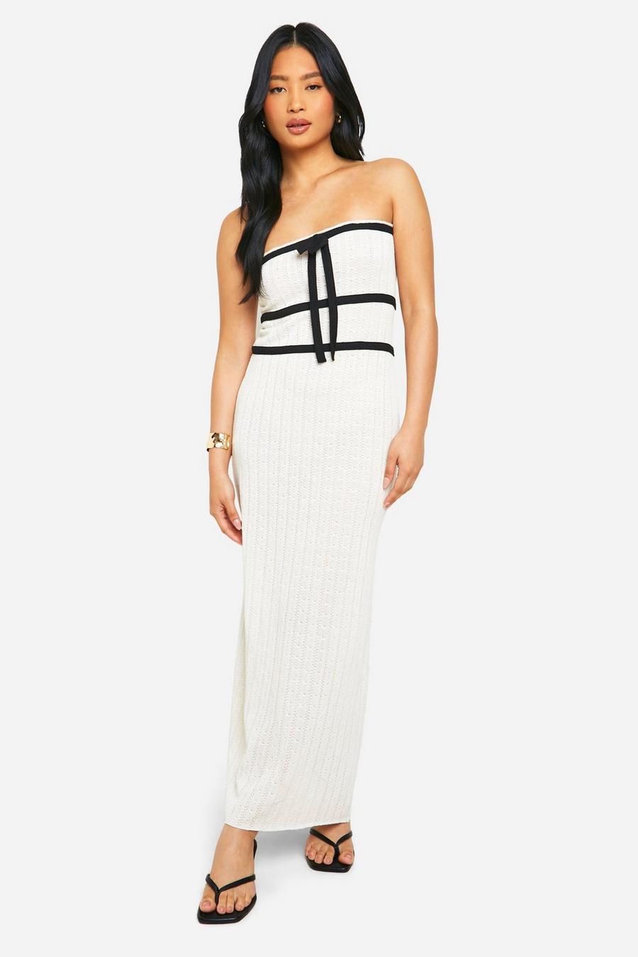 Ivory Petite Knit Contrast Binding Bandeau Maxi Dress image number 1