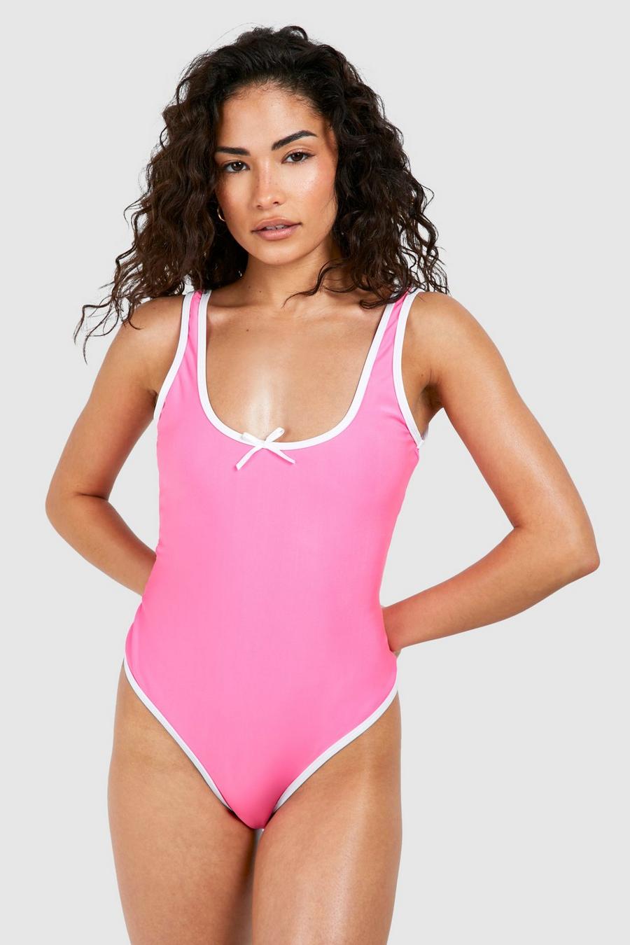 Pink Petite Ribbon Bow Scoop Swimsuit image number 1