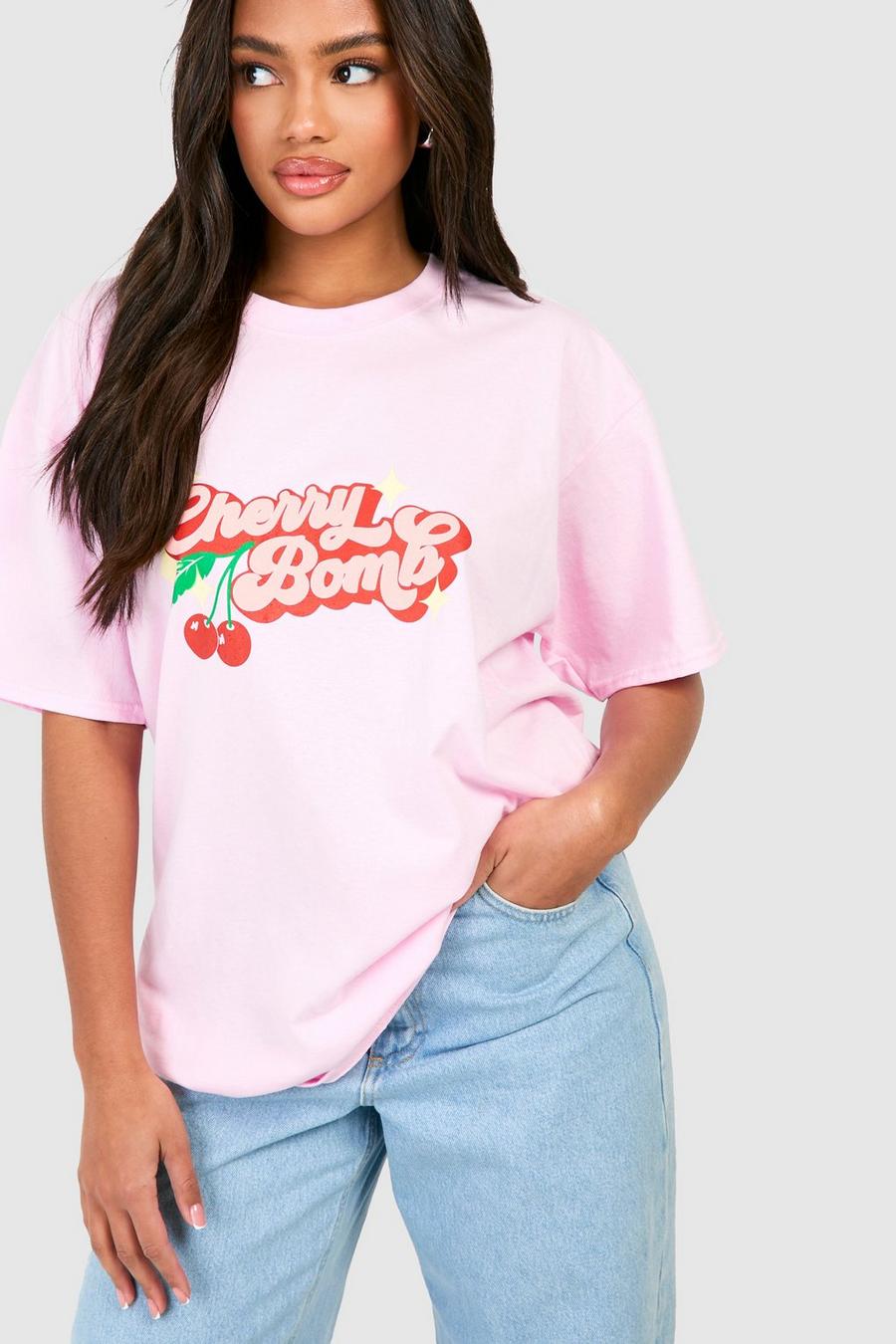 Camiseta oversize con estampado Cherry Bomb, Pink image number 1