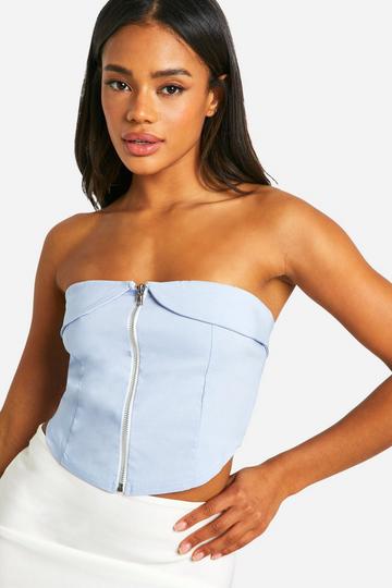 Blue Bengaline Zip Bandeau Corset