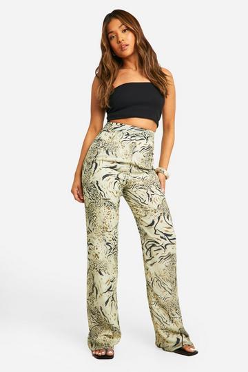 Stone Beige Mixed Animal Wide Leg Trousers