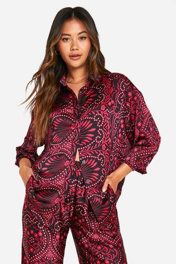 Paisley Oversized Satin Shirt fuchsia