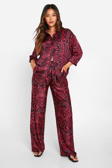 Paisley Satin Wide Leg Pants fuchsia