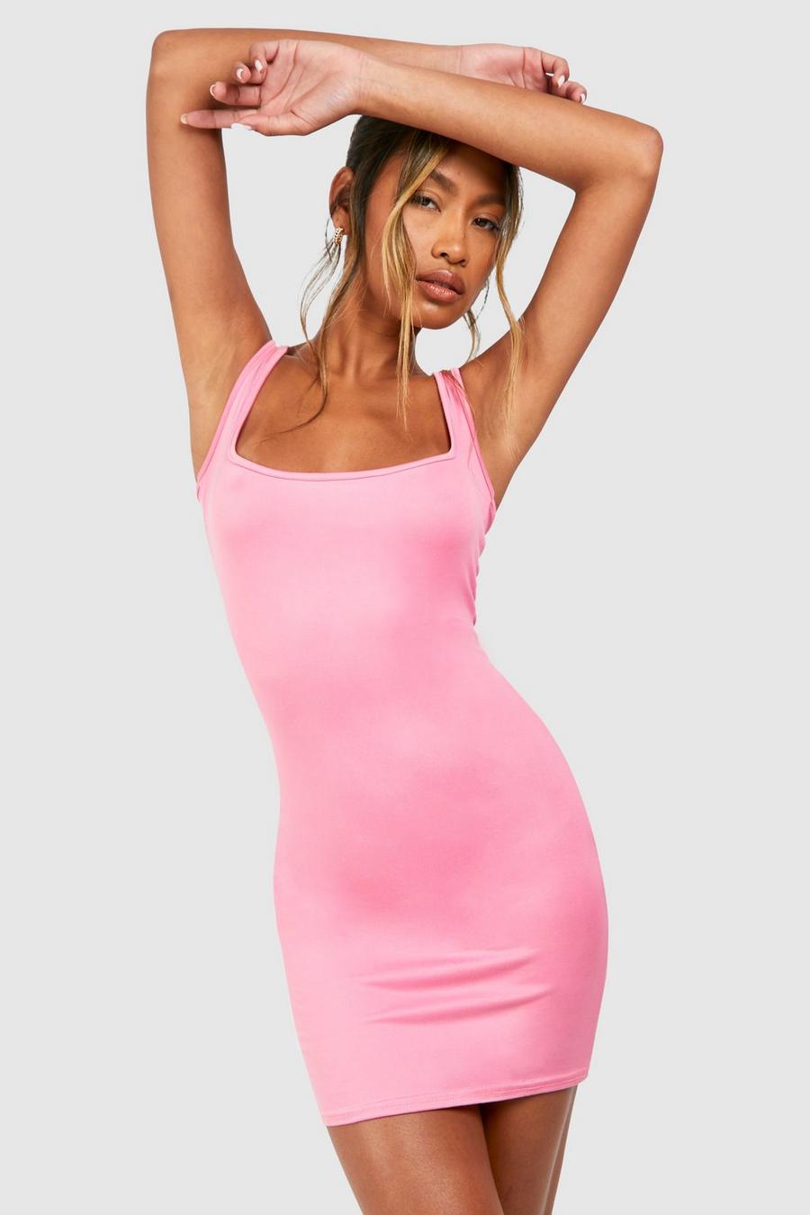 Vestido mini súper suave con escote cuadrado, Pink image number 1