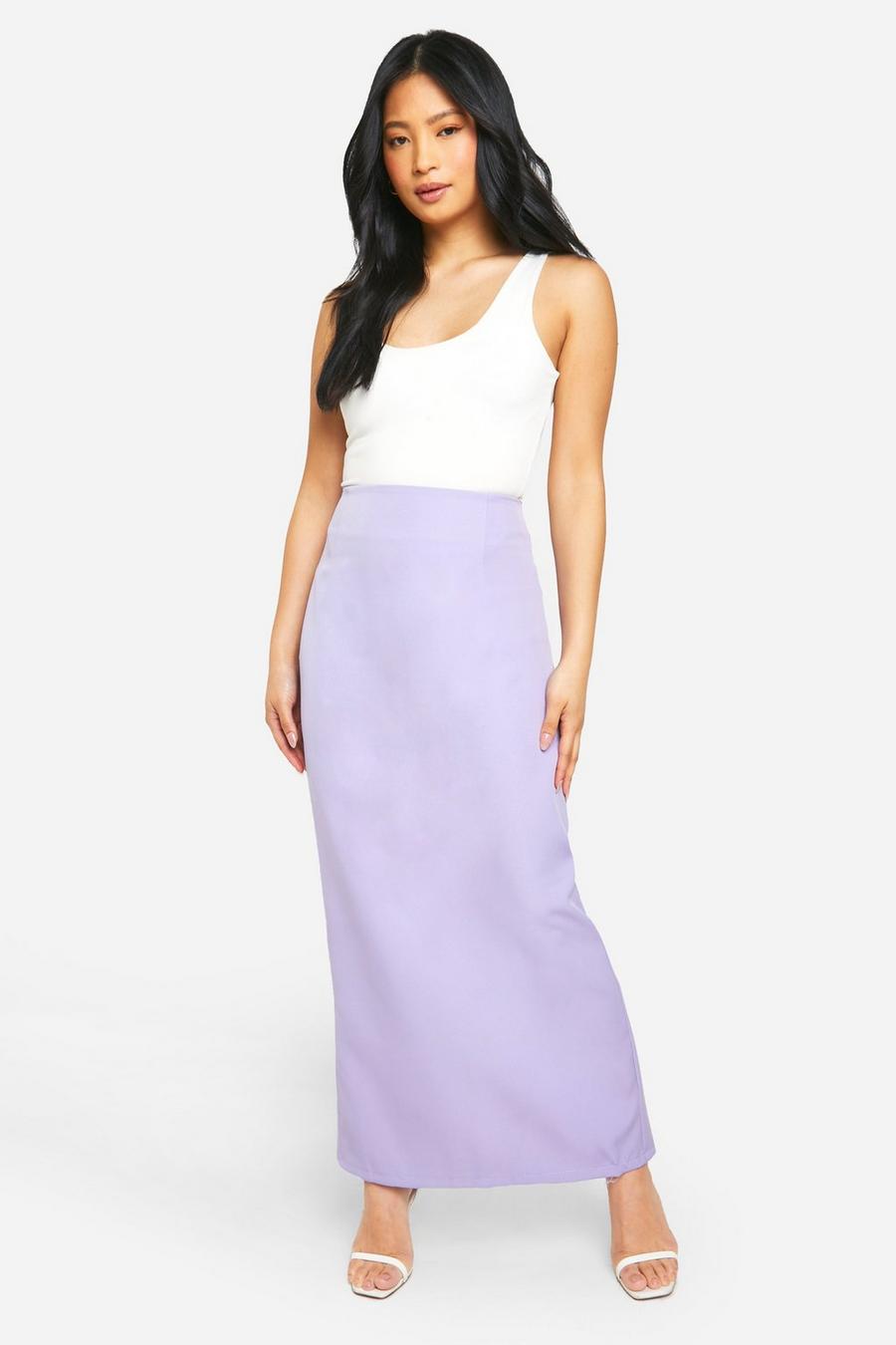 Lilac Petite Tailored Column Maxi Skirt