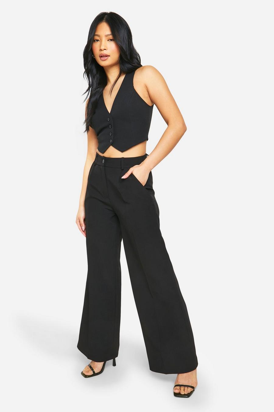 Black Petite Pleat Front Tailored Wide Leg Trouser  image number 1