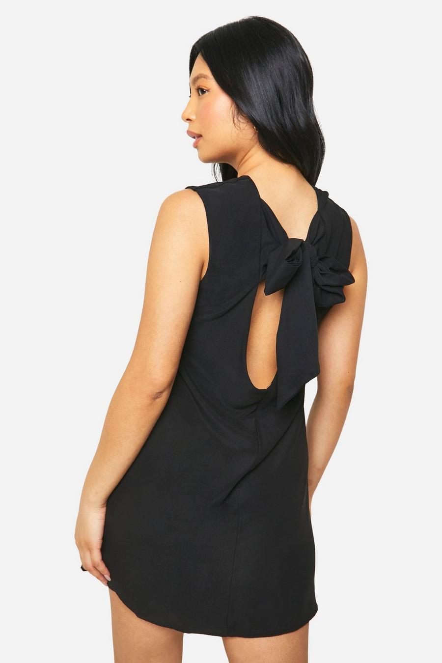 Black Petite Bow Detail Open Back Sleeveless Mini Dress image number 1