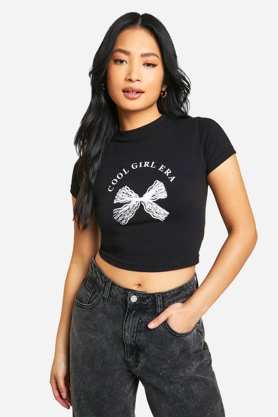 Petite - T-shirt court à slogan Cool Girl Era, Black image number 1