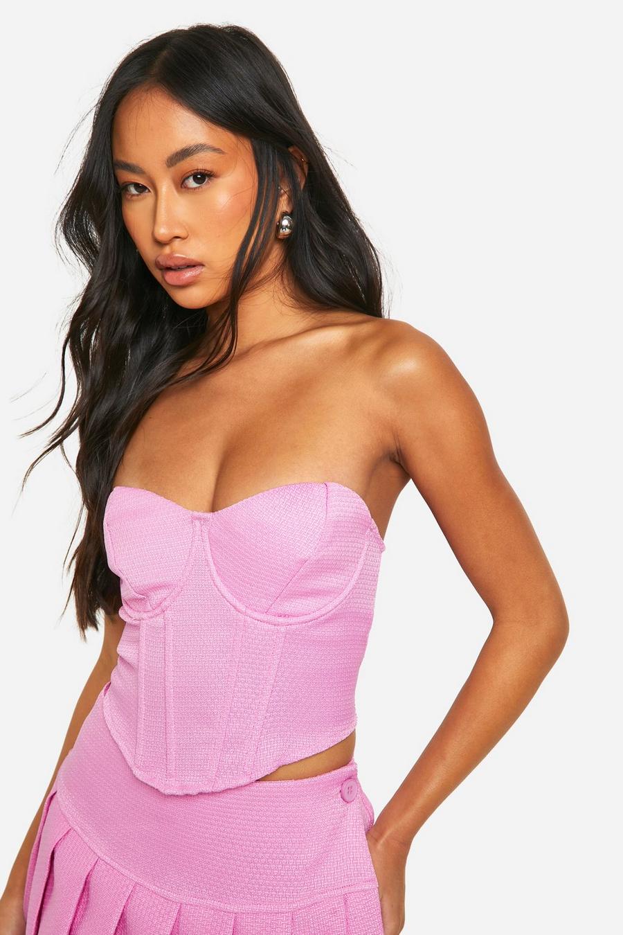 Candy pink Textured Sweetheart Neck Corset image number 1