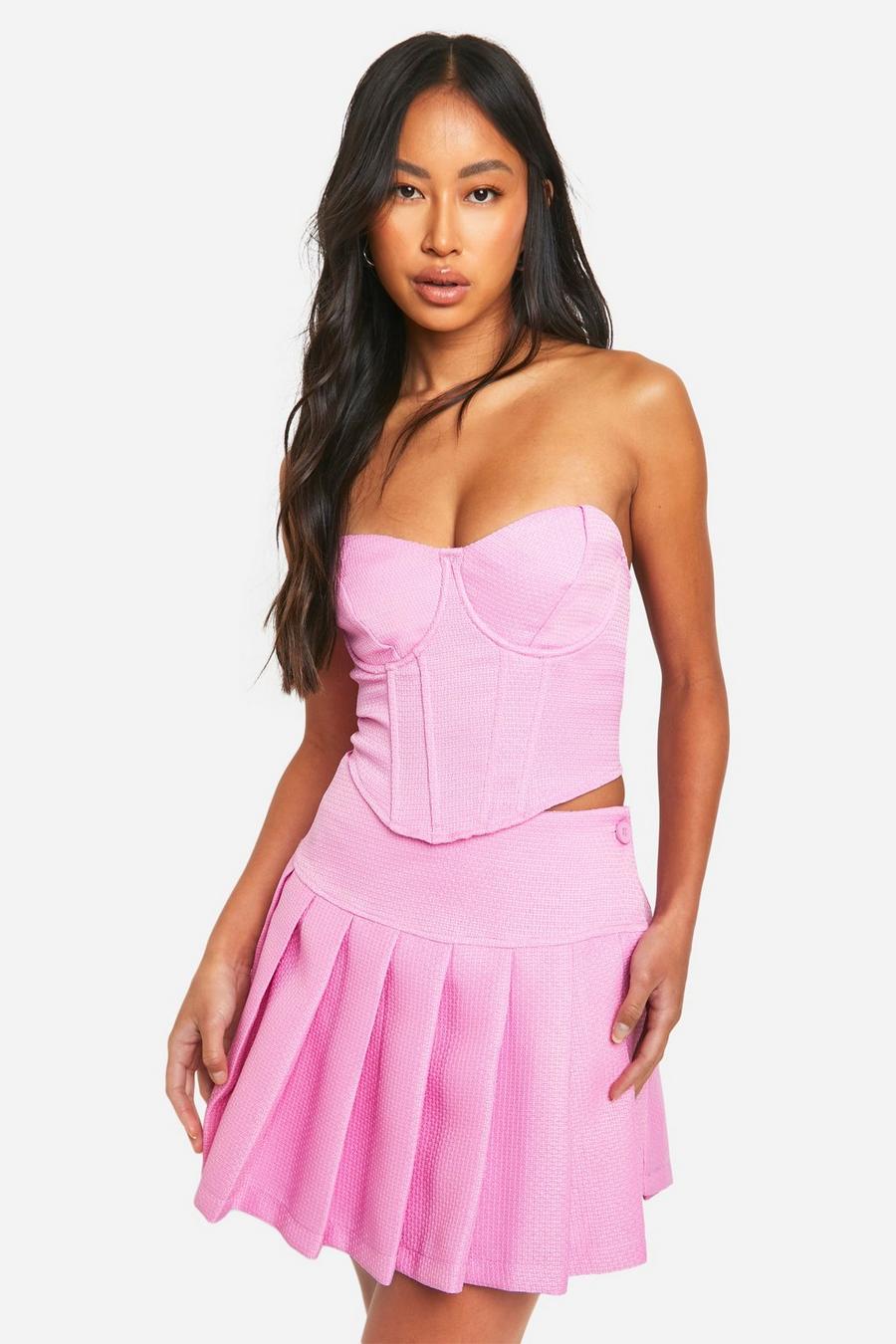 Candy pink Textured Pleated Micro Mini Skirt