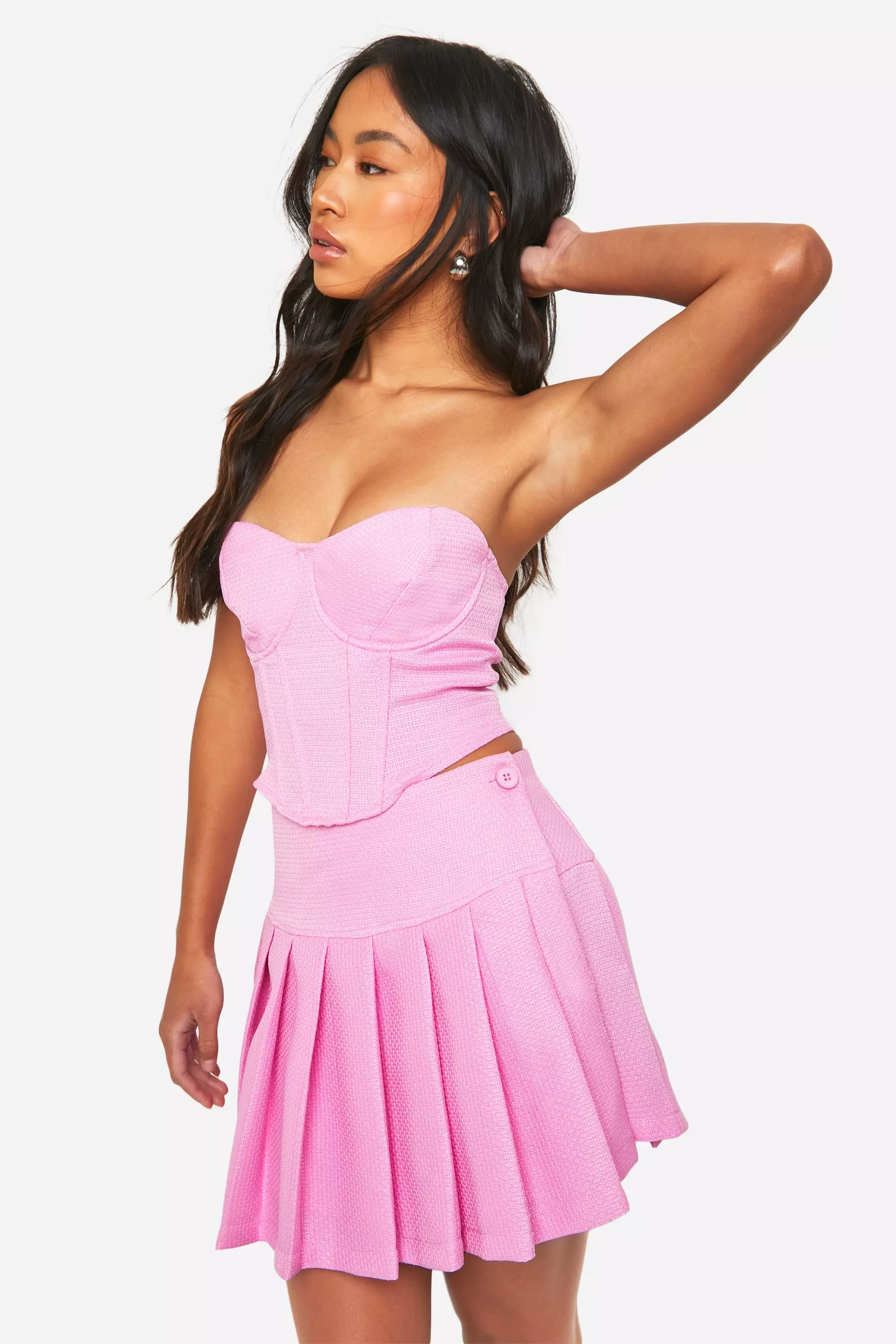 Candy pink Textured Pleated Micro Mini Skirt alternative image