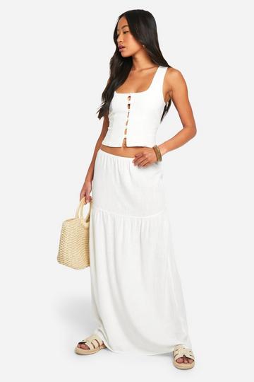 Tiered Linen Look Maxi Skirt white