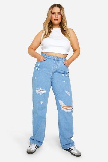 Plus Gescheurde Jeans Met Rechte Pijpen light wash