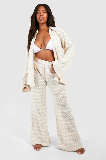 Plus Neutral Stripe Crochet Beach Trouser neutral