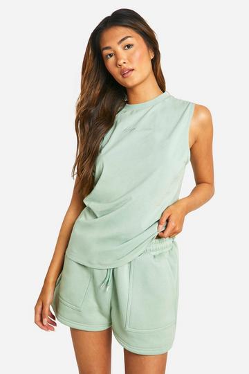 Dsgn Studio Tonal Embroidered Sleeveless Top And Short Set sage