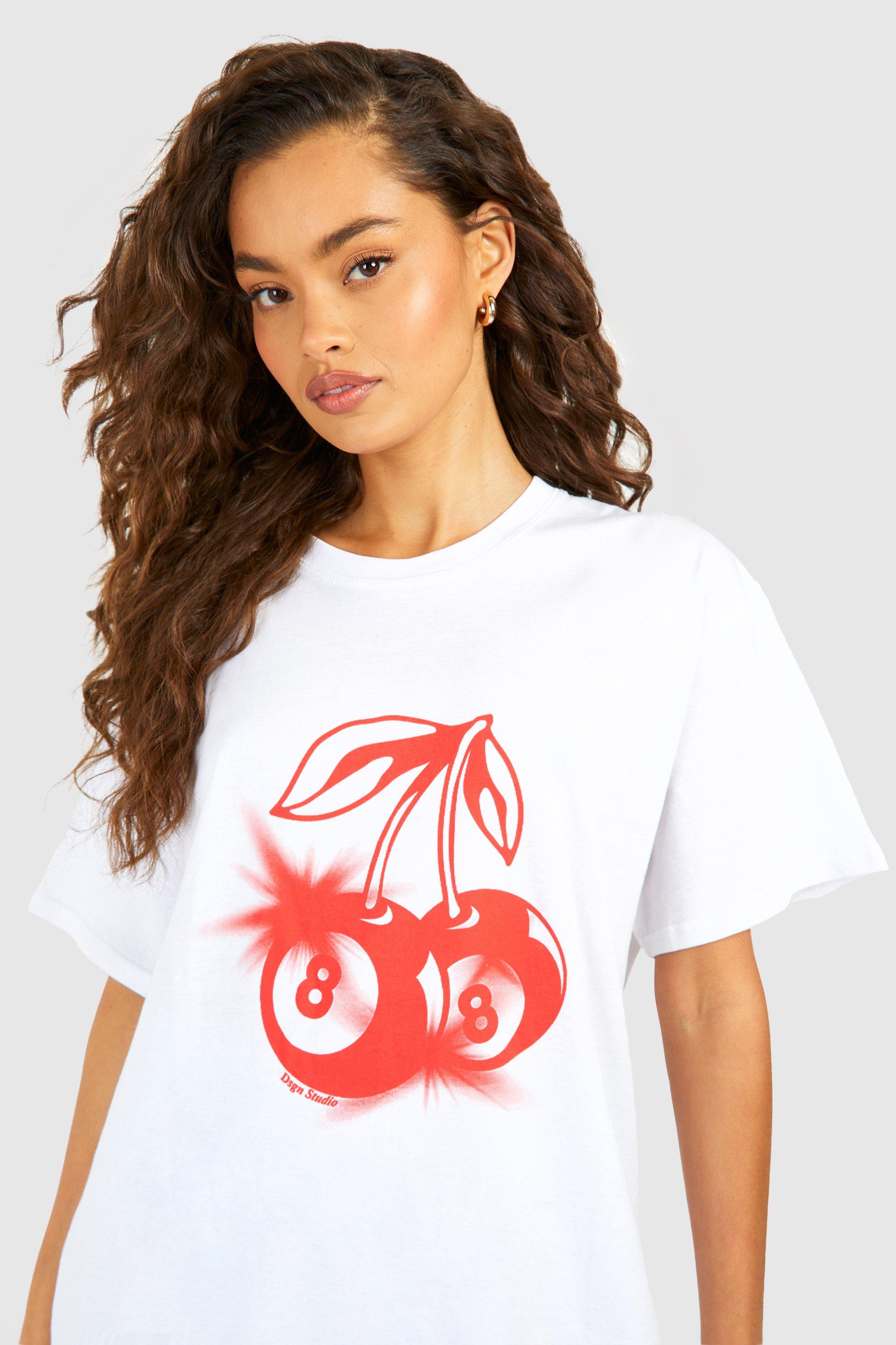 Oversized 8 Ball Cherry Print Cotton Tee