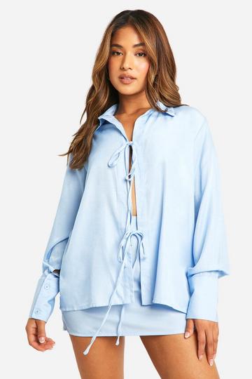 Petite Chambray Tie Front Shirt blue