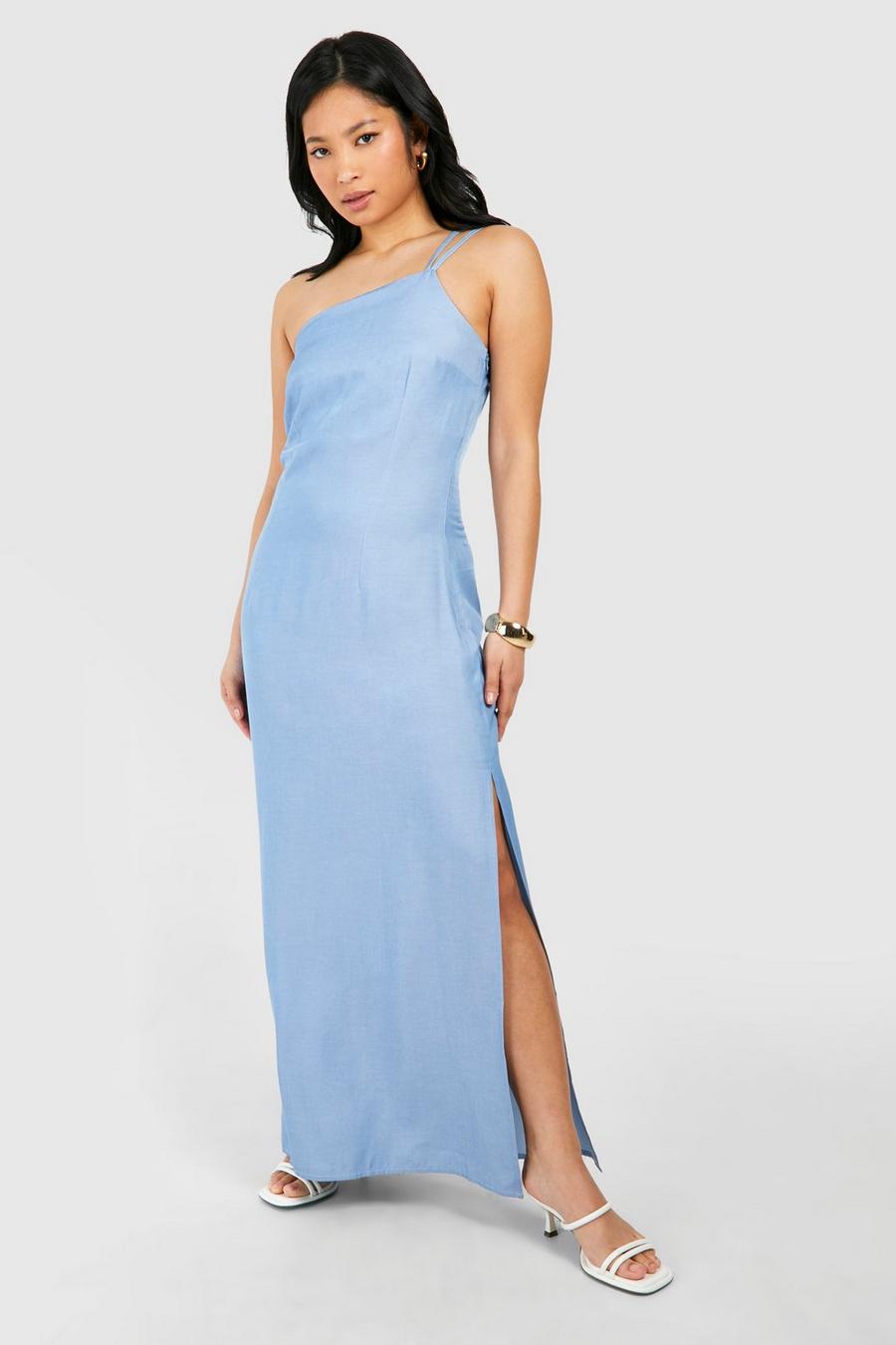 Blue Petite Chambray Strappy Maxi Dress image number 1