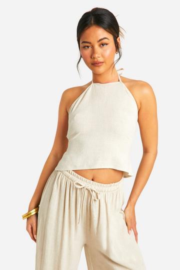 Linen Look Tie Backless Halterneck Top stone