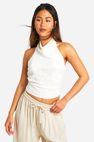 White Linen Look Backless Halterneck Top