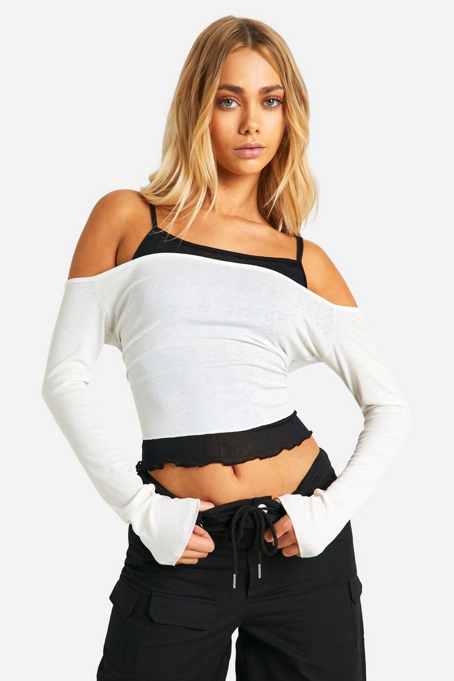 White 2 In 1 Slash Neck Slouchy Top image number 1