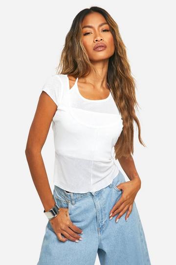 2 In 1 Cap Sleeve Seam Detail Top white