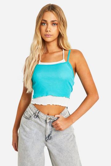 2 In 1 Halter Lettuce Hem Tank Top aqua