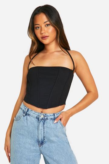 Rib Square Halter Dip Hem Corset black