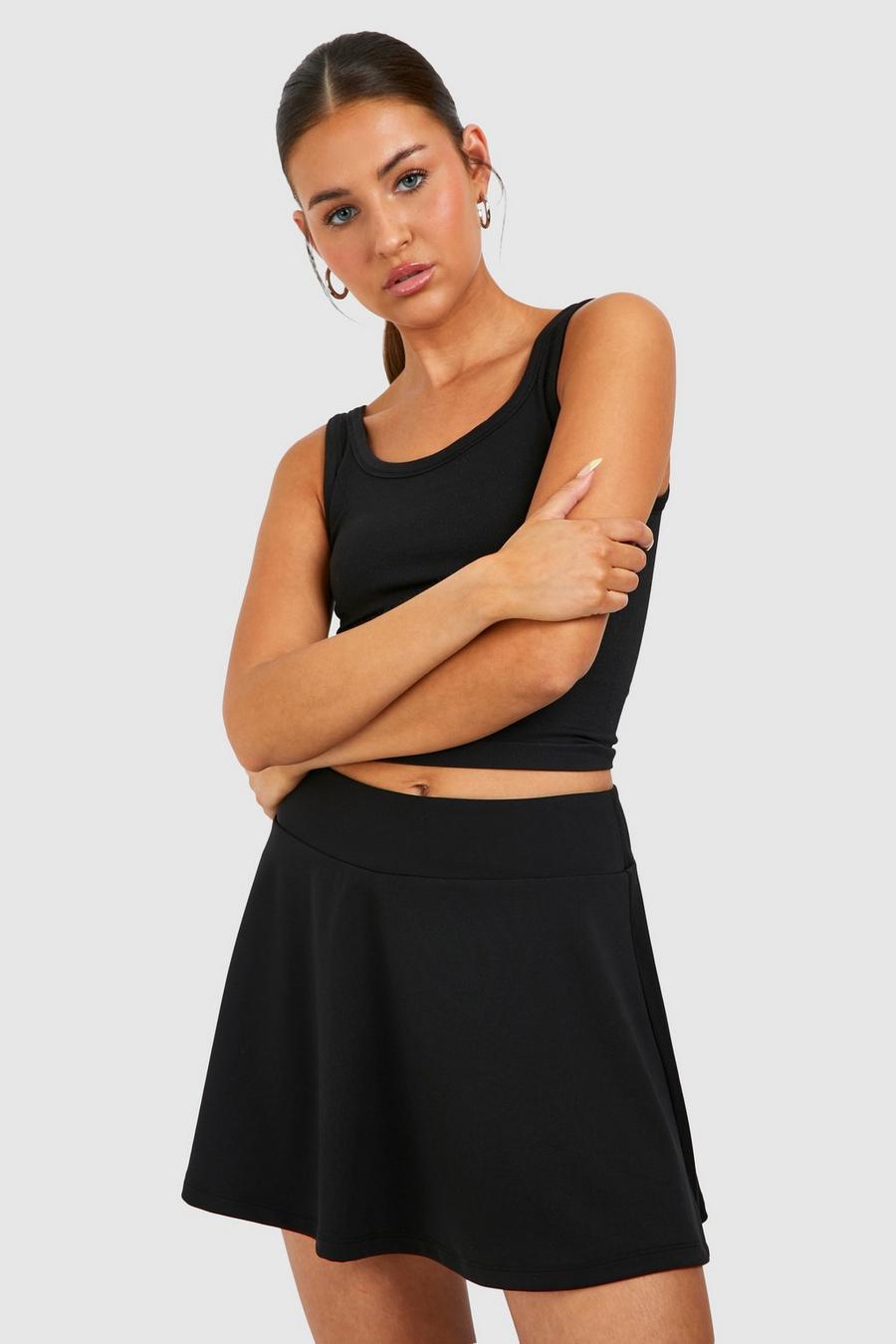 Black Active Fabric Tennis Skirt With Built In Short 