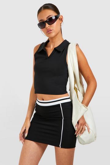 Black Active Fabric Contrast Waistband Piping Skirt