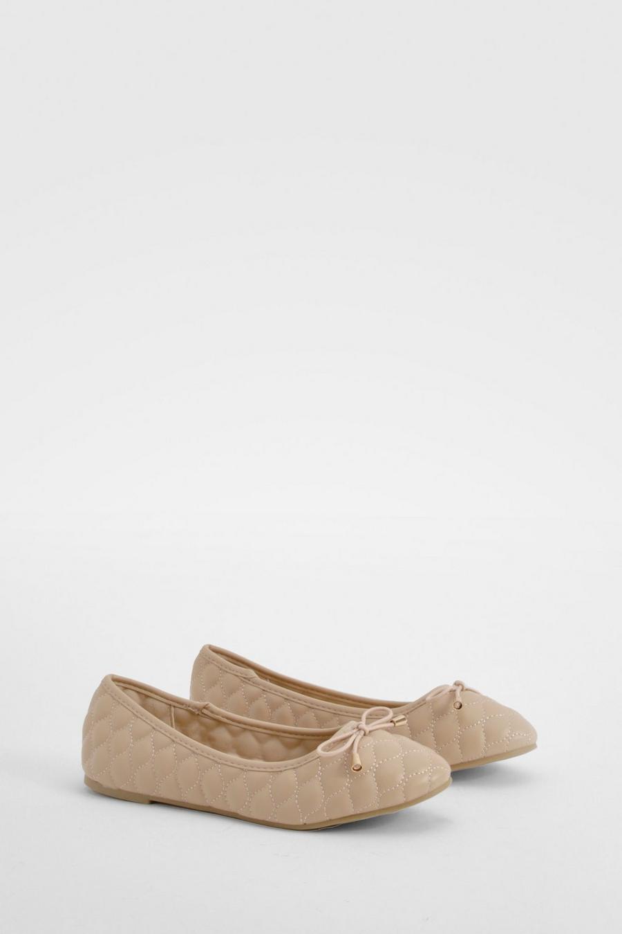 Nude Wide Fit Quilted Bow Detail Ballet Flats image number 1