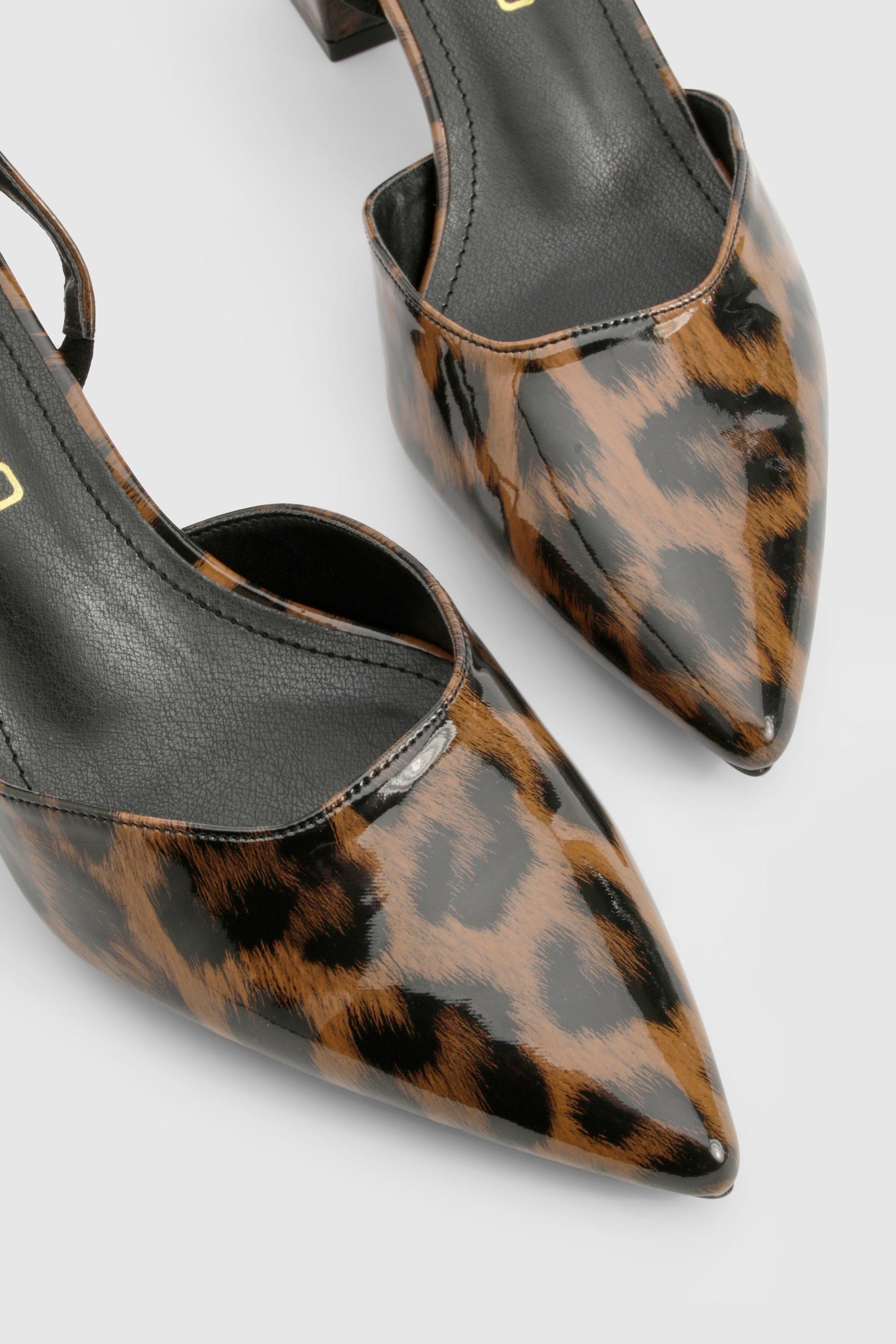 Wide Fit Leopard Block Heel Court Shoes